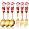 6pcs Stainless Steel Christmas Dinnerware Set Cake Fork Coffee Spoon Party Tableware Christmas Tree Moose Snowman Fork Spoon Set
