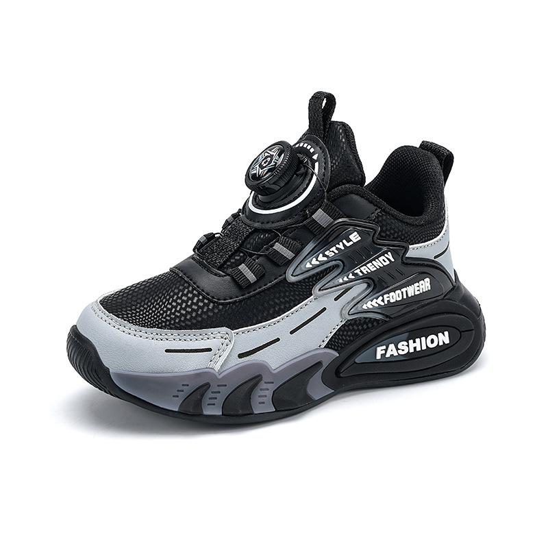 Kids' Waterproof Leather Sports Shoes with Shock Absorption & Rotary Buckle - Soft Sole for Autumn/Winter Running