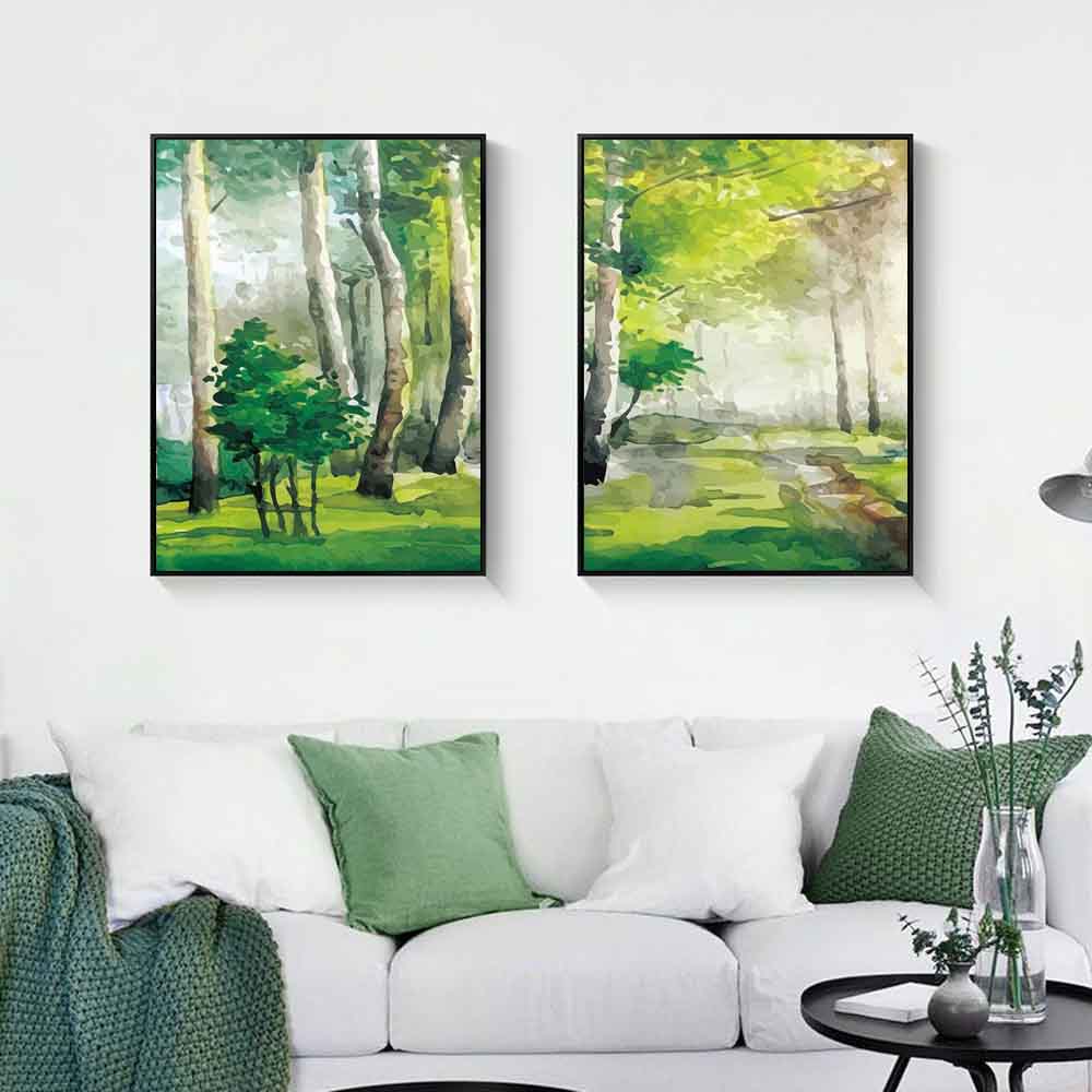 Nordic Landscape Oil Painting Green Forest Nature Art Canvas Painting Living Room Corridor Office Home Decoration Mural No Frame