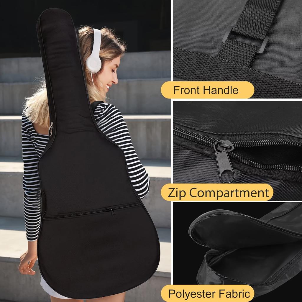 Cost-Effective Acoustic Guitar Gig Bag, Waterproof Black Polyester with Adjustable Strap & Heavy-Duty Stitching