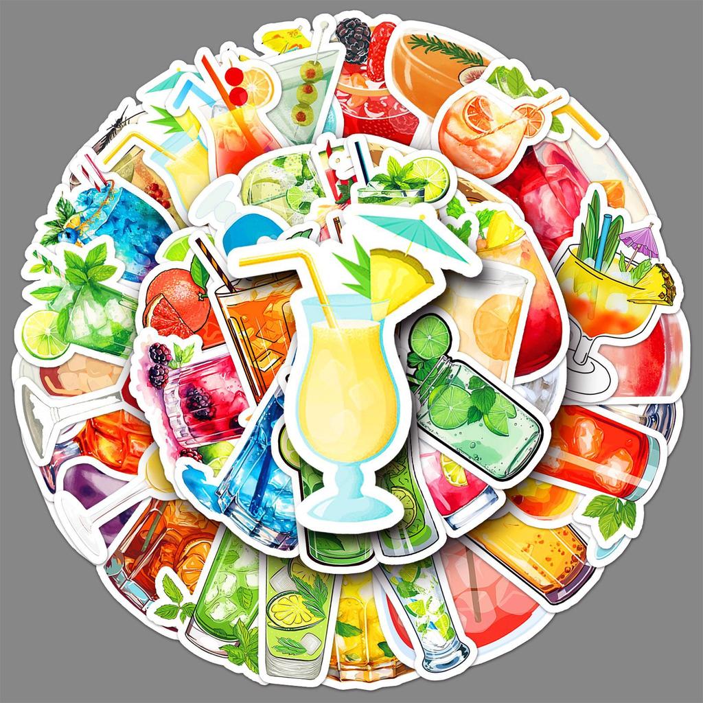 50 Cocktail Creative Stickers Personalized, Fresh, Guka Wine Decorative Mobile Phone Case Computer Stickers