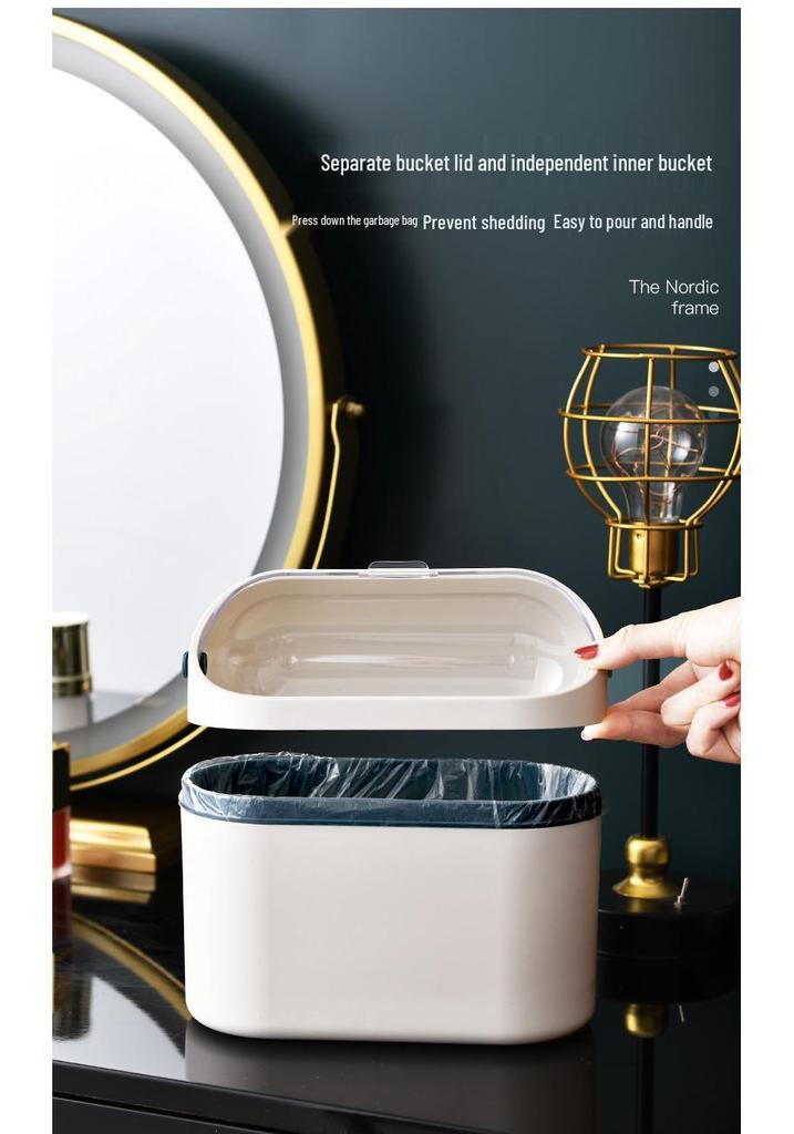 Mini Desktop Trash Can with Lid for Home or Office