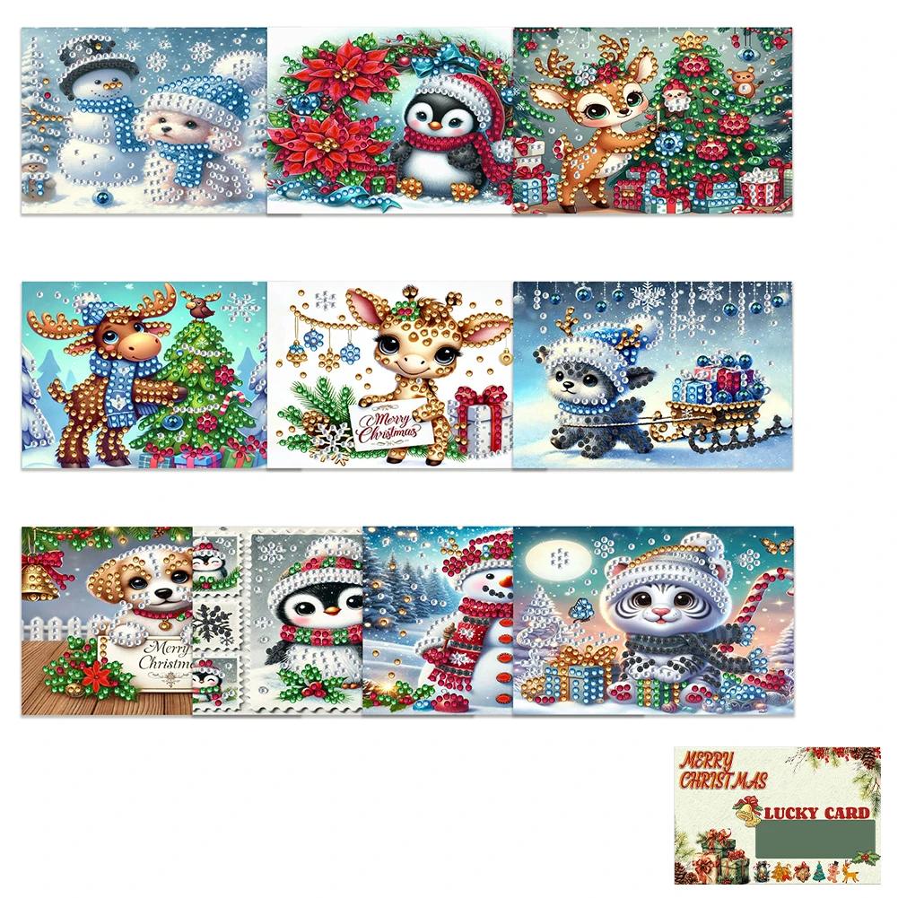 10PCS / 6PCS DIY Diamond Painting Greeting Card Set Rhinestone Diamond Art Mosaic Postcards Kit For Halloween and Holidays Theme
