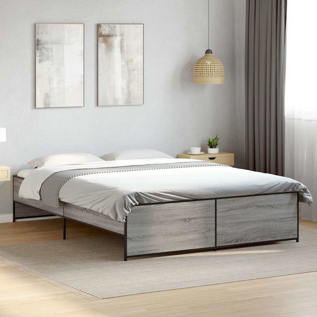 Bed Frame in Grey Sonoma 160 x 200 cm Made of Particleboard and Metal