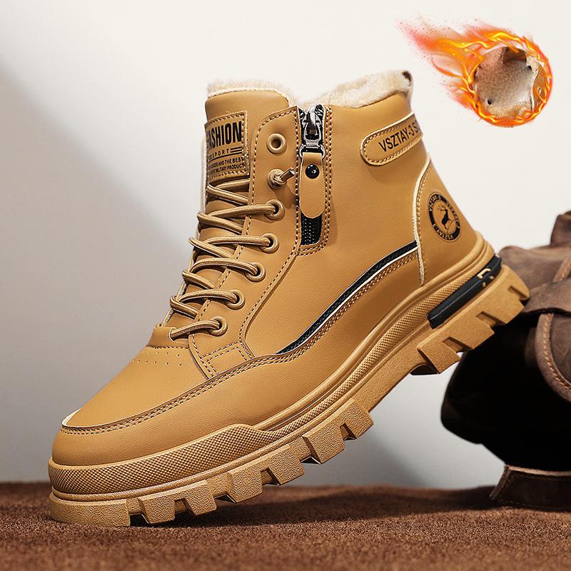 Autumn Winter Plush Thick Warm Men's Cotton Shoes Trendy Outdoor High Top Male Snow Boots