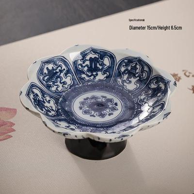 Zhi Shi Retro Chinese Blue & White Footed Fruit Plate