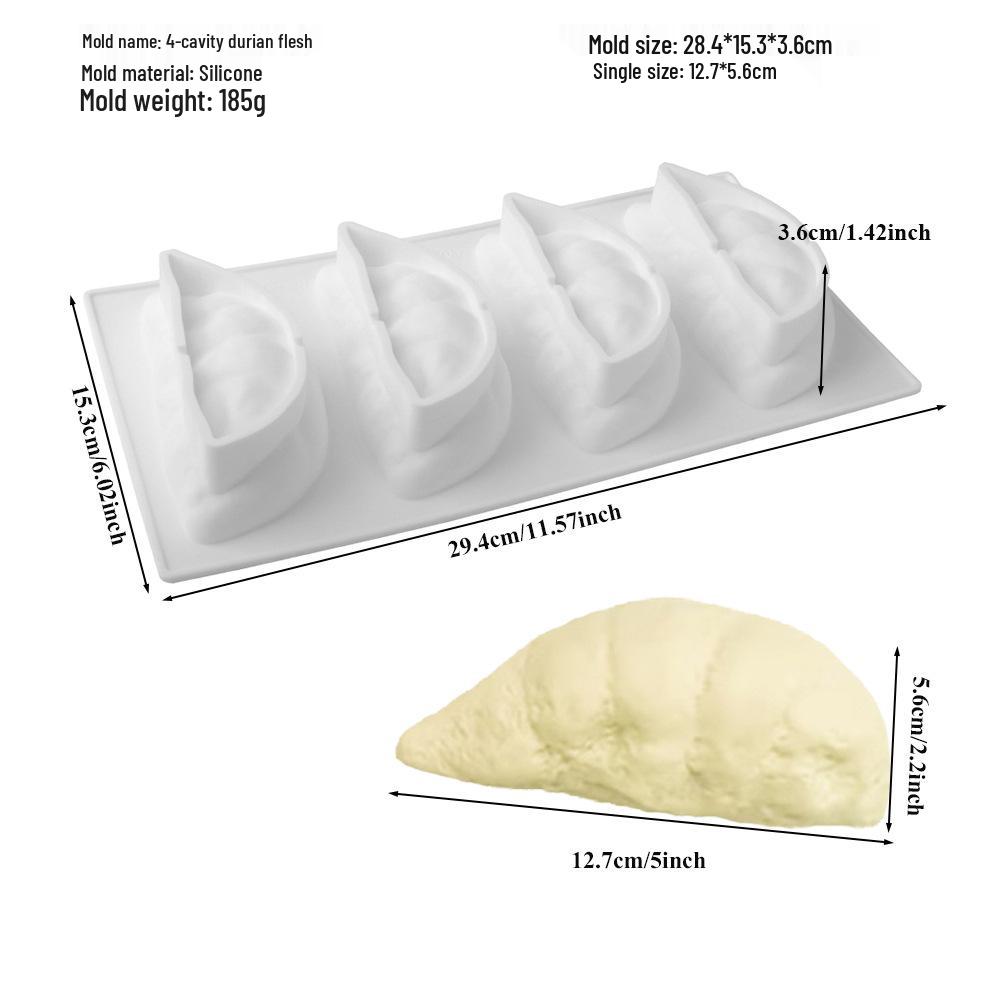 3D Fruchtmousse Silikon Kuchenformen: Birne, Apfel, Ananas, Pfirsich, Durian, Himbeere.