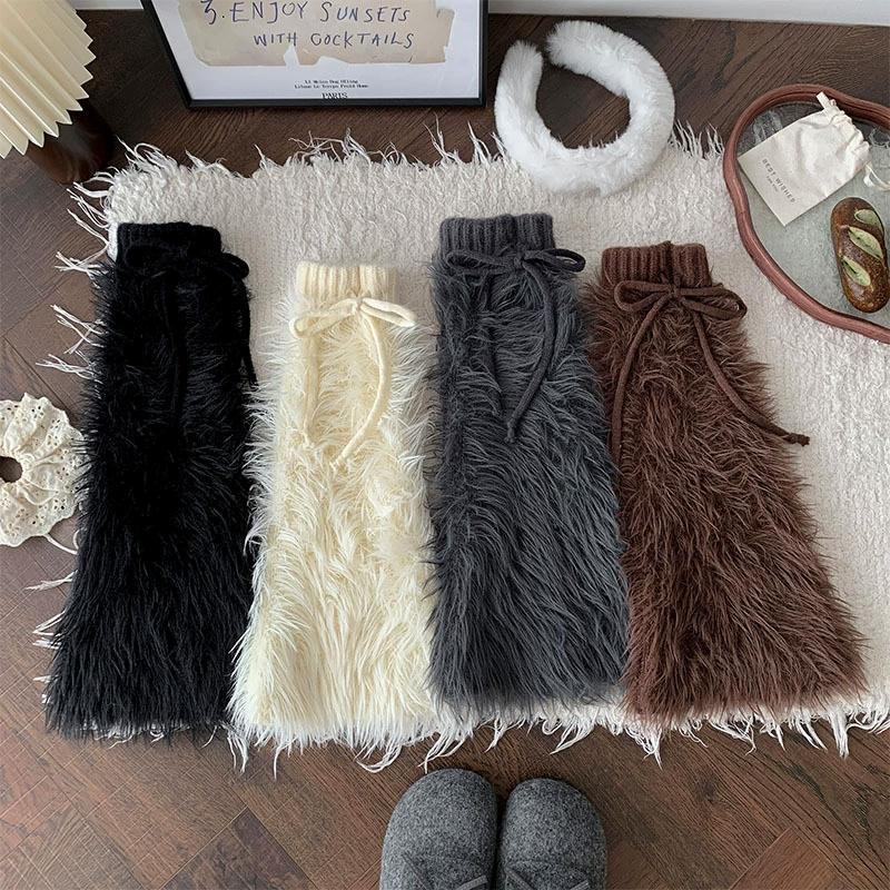 1 Pair Imitation Mink Harajuku Socks Boots Stocking Thickened Leggings Winter Boots Cover Lolita Furry Leg Warmers