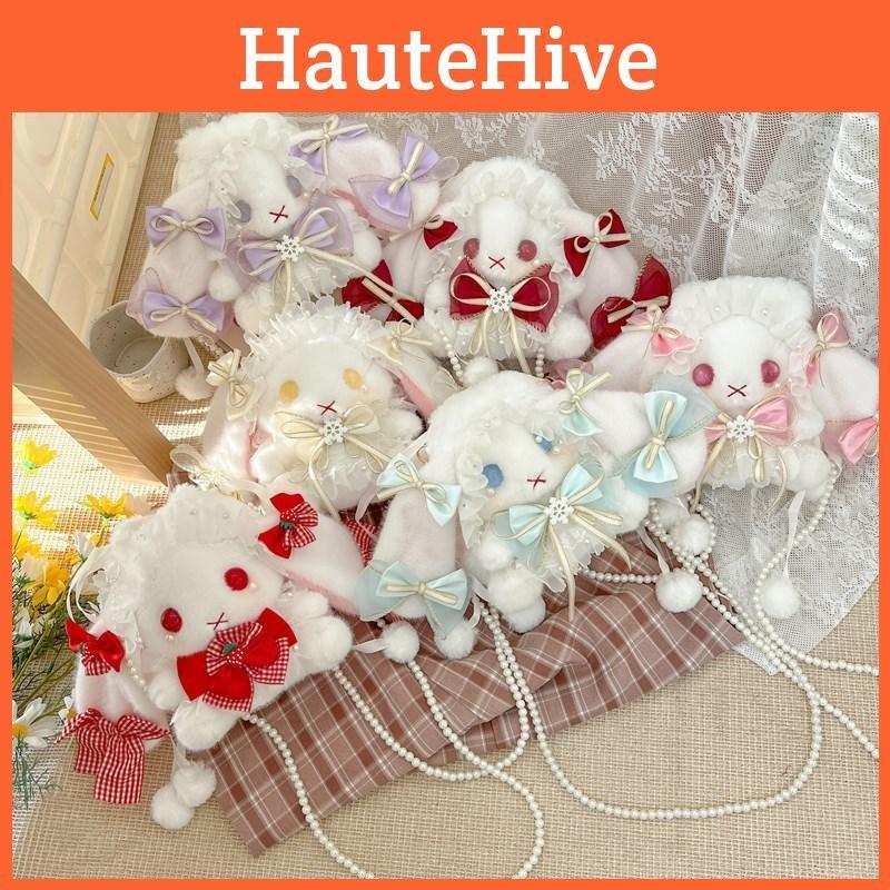 Lolita Handmade Hanging Ear Rabbit Bag Butterfly Bow Pearl Shoulder Design Strap