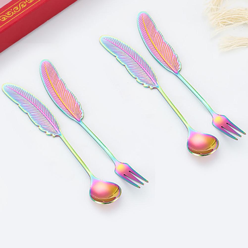 2pcs Stainless Steel Spoon Fork Set For Dessert Cake Ice Cream Coffee Tea Service Small Spoon Kitchen Barware Utensils