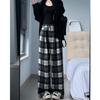 Blue Plaid Wool Pants Women Winter Loose Straight Leg Retro Casual Wide Leg Trousers