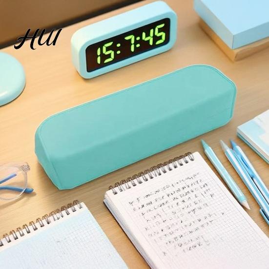 Large Capacity Pencil Case Silicone Soft Touch Bag with Zipper Portable Student Stationery Rectangular Storage Pen Pouch for School Teens Primary
