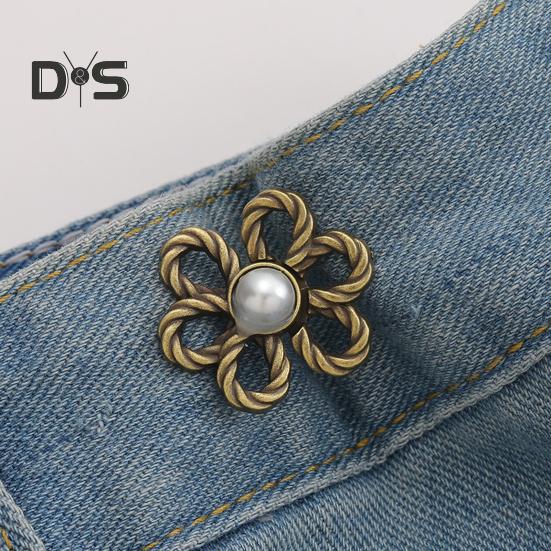 Pant Waist Tightener Flower Design Button Reusable Waist Adjuster No-Sewing Adjustable Waist Buckle for Loose Jeans Skirts