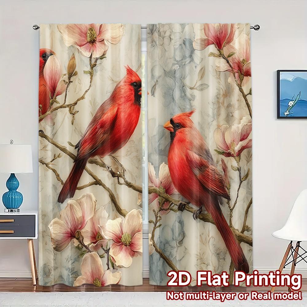 2D Flat Printing,JIT 2pcs, Curtains (Without Rod) Cardinal Blossoms Contemporary Chic Curtains Yarn Curtains Versatile All