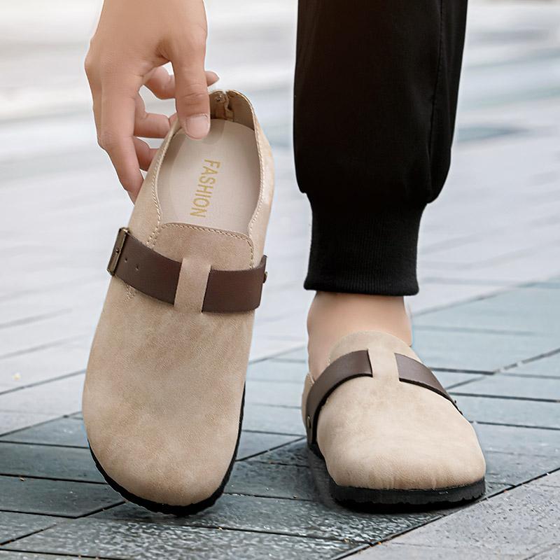 Comfortable Mens Slippers with Leather Upper Casual Shoes Lightweight Breathable for Indoor Outdoor Use