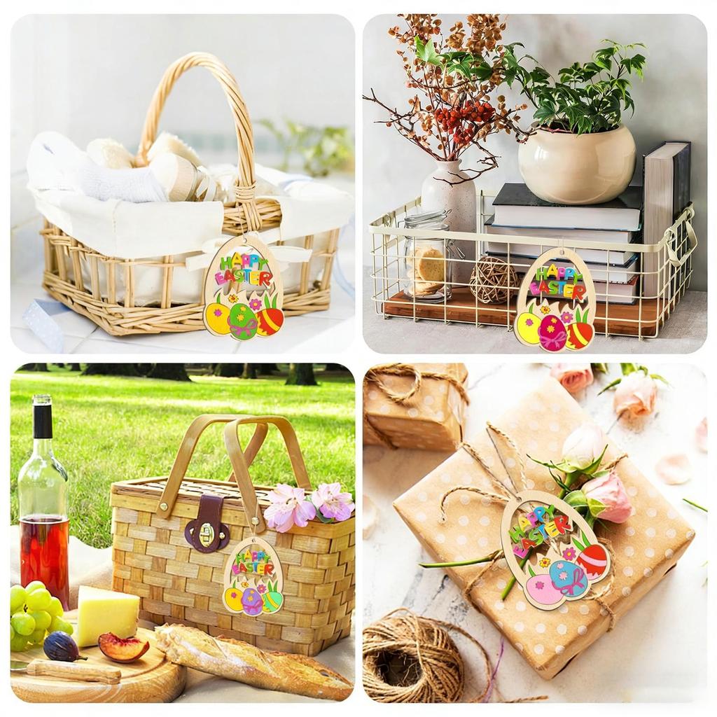 ”HAPPY EASTER“Easter Wooden Ornaments, Happy Easter Egg Shaped DIY Craft For Home Party Decoration, Paintable Wood Slices