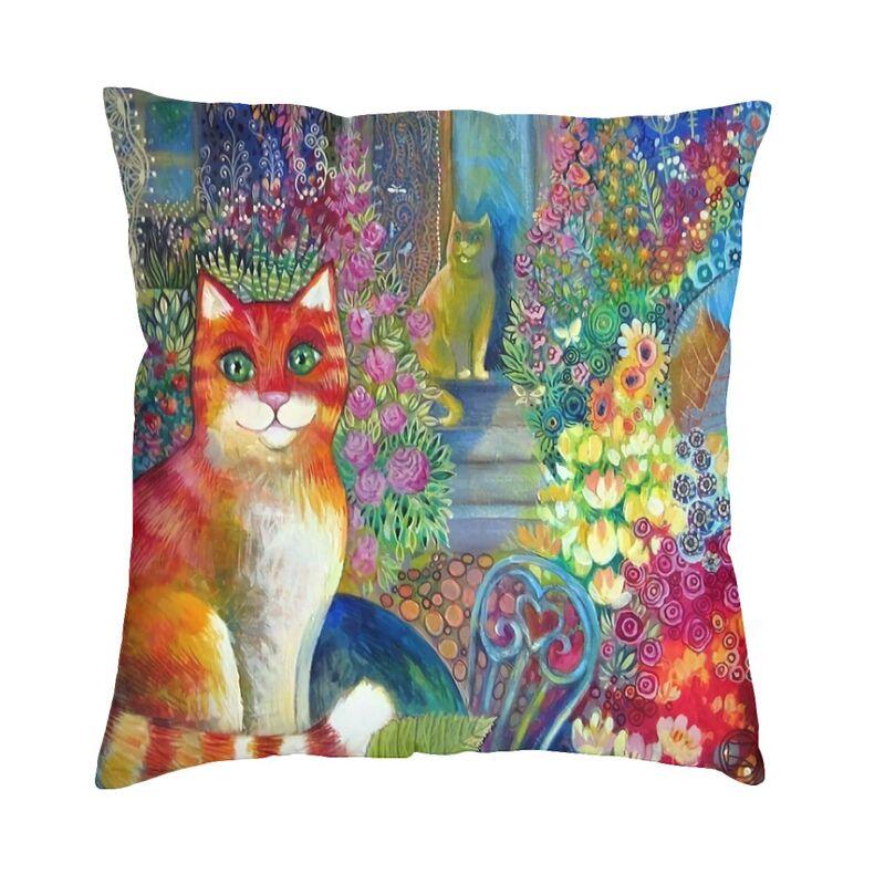Colorful Cats Painting Pillow Case Home Decorative Kawaii Kitty Cushion Cover Throw Pillow For Car Double-Sided Printing