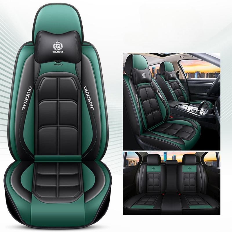 Housses de siège de voiture luxueuses entièrement en similicuir avec support lombaire ergonomique - Convient à la plupart des voitures 5 places, avec noir et surpiqûres rouges