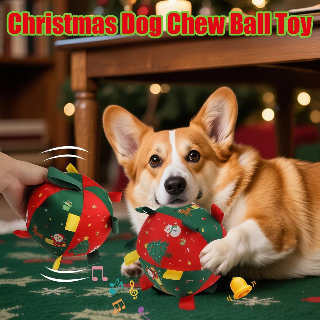 Christmas Dog Toy Balls Electric Interactive Plush Toy Ball for Dogs Built-In Bell Anti-Bite Chew Toys with Squeaker Pet Product