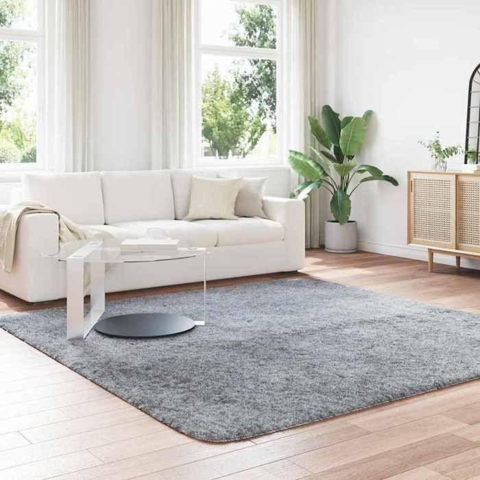 VidaXL Shaggy Rug with Long Pile Silver Grey 240x240 Cm Polyester, Rug, Bedroom Rug, Modern Rug, Living Room Rug, 4102892