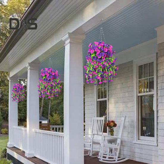 3Pcs Hanging Artificial Morning Glory UV Resistant Realistic Fake Silk Flower Wedding Party Indoor Outdoor Garden Wall Hanging Faux Flower Decoration