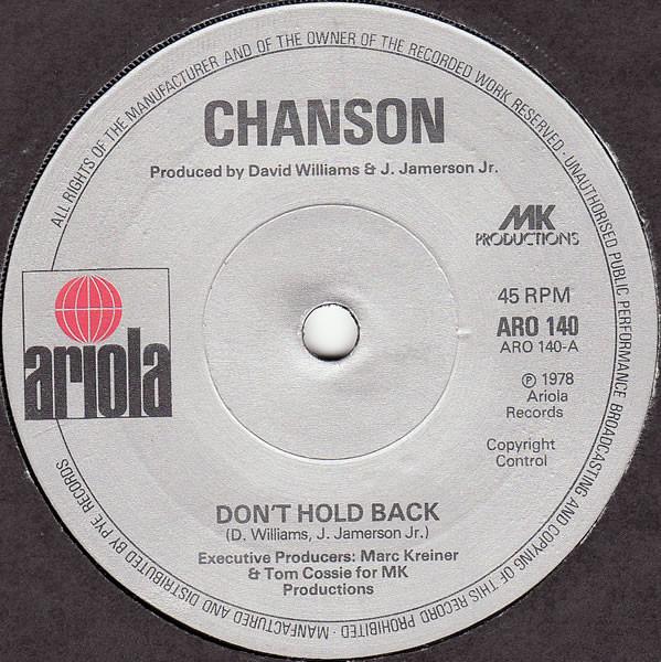 

7inch Record CHANSON - Don t Hold Back ARO140 Ariola 1978 UK Soul/Funk Used