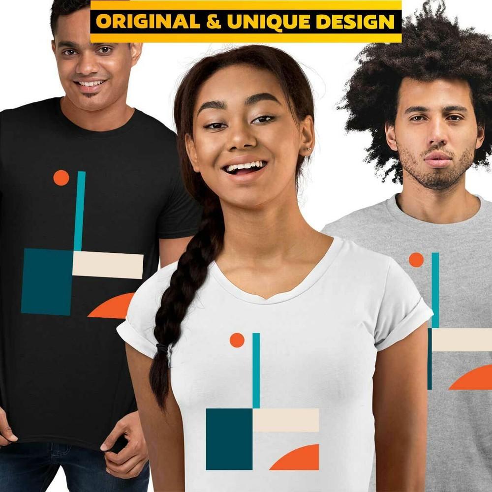 Basic Shapes Art Print TShirt Abstract Design Short Sleeve Round Neck Funny L