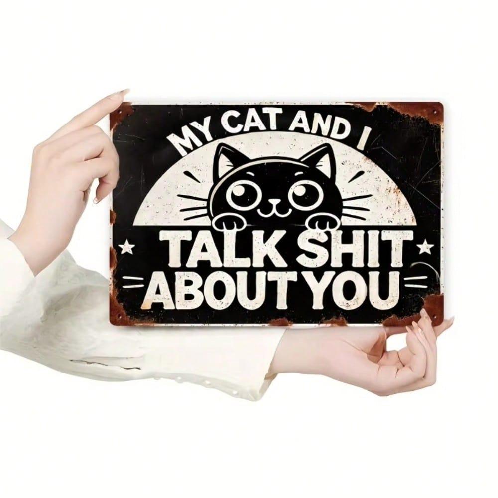 Metal Wall Art Sign Funny Vintage Home Decor Cat Theme Wall Hanging for Living Room Cafe Bar