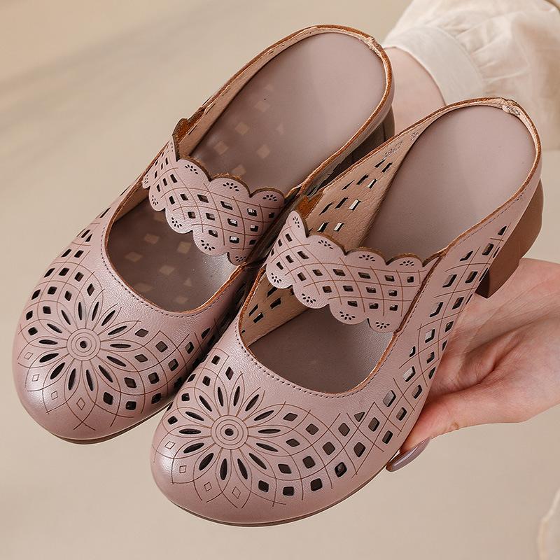 

Новые женские босоножки из коровьей кожи с выемкой, легкие, роскошные, модные, на коротком каблуке — мягкая подошва, выемка на носке, летние модели 41