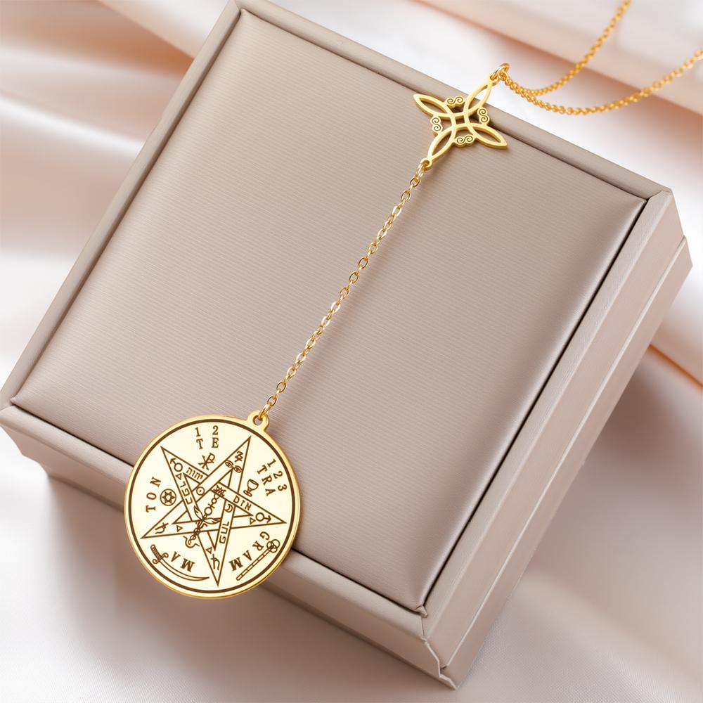 Dawapara Tetragrammaton Pentagram Necklaces Witches Knot Pendant Wiccan Protection Amulet Stainless Steel Jewelry