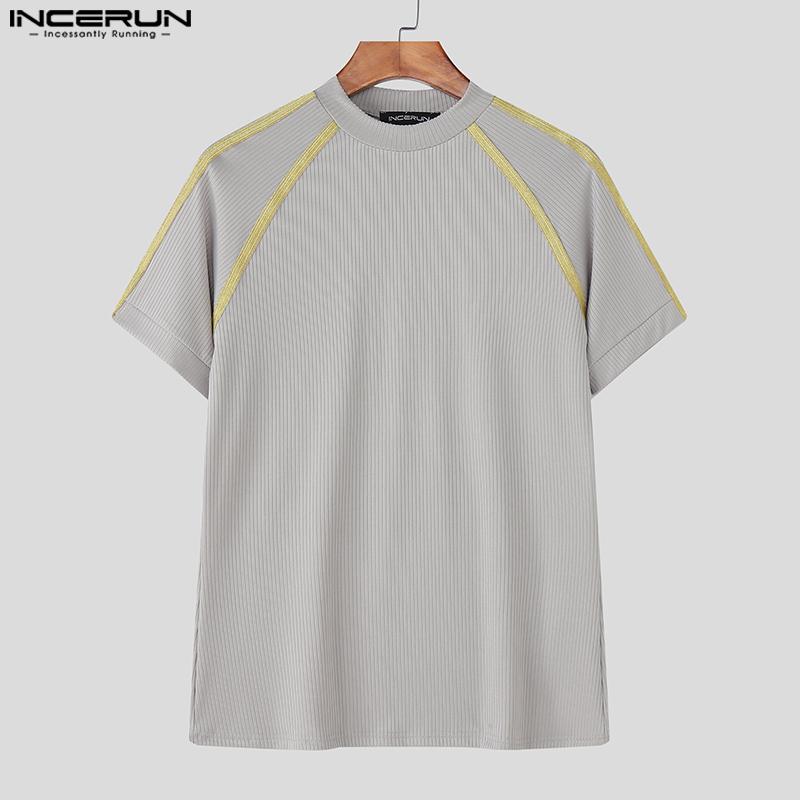 INCERUN Men Short Sleeve Stitching Casual Rib T-shirts Tops