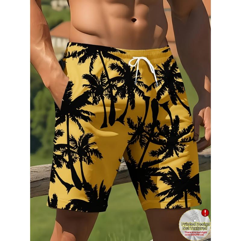 Men's Shorts Black and White Coconut Tree Print Suitable for Vacation