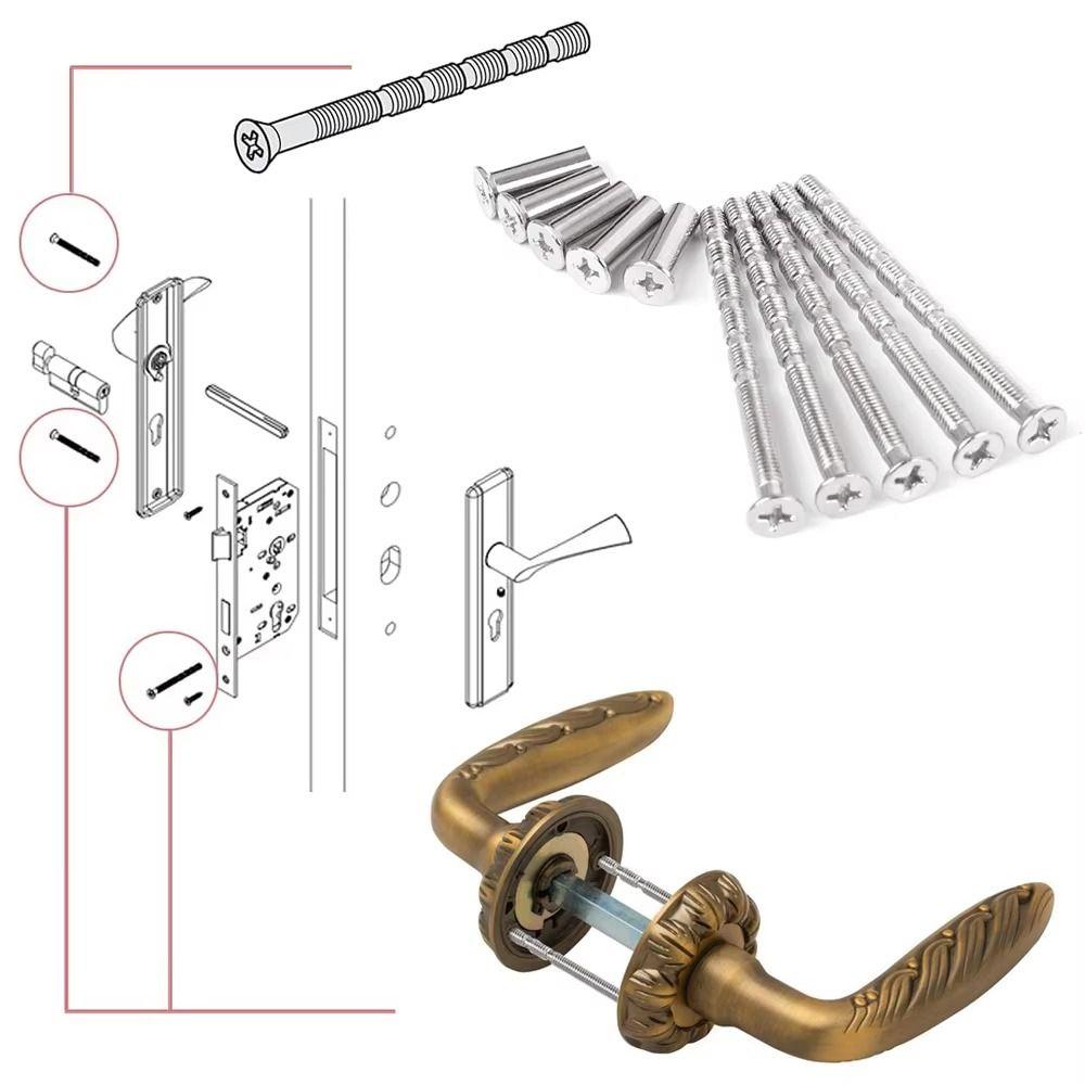 50 Pcs/set Snap-Off Door Handle Screws Set Cross-split Long Door Handle Bolt M4 X 60mm Flat Countersunk Head Anti-Theft Screws