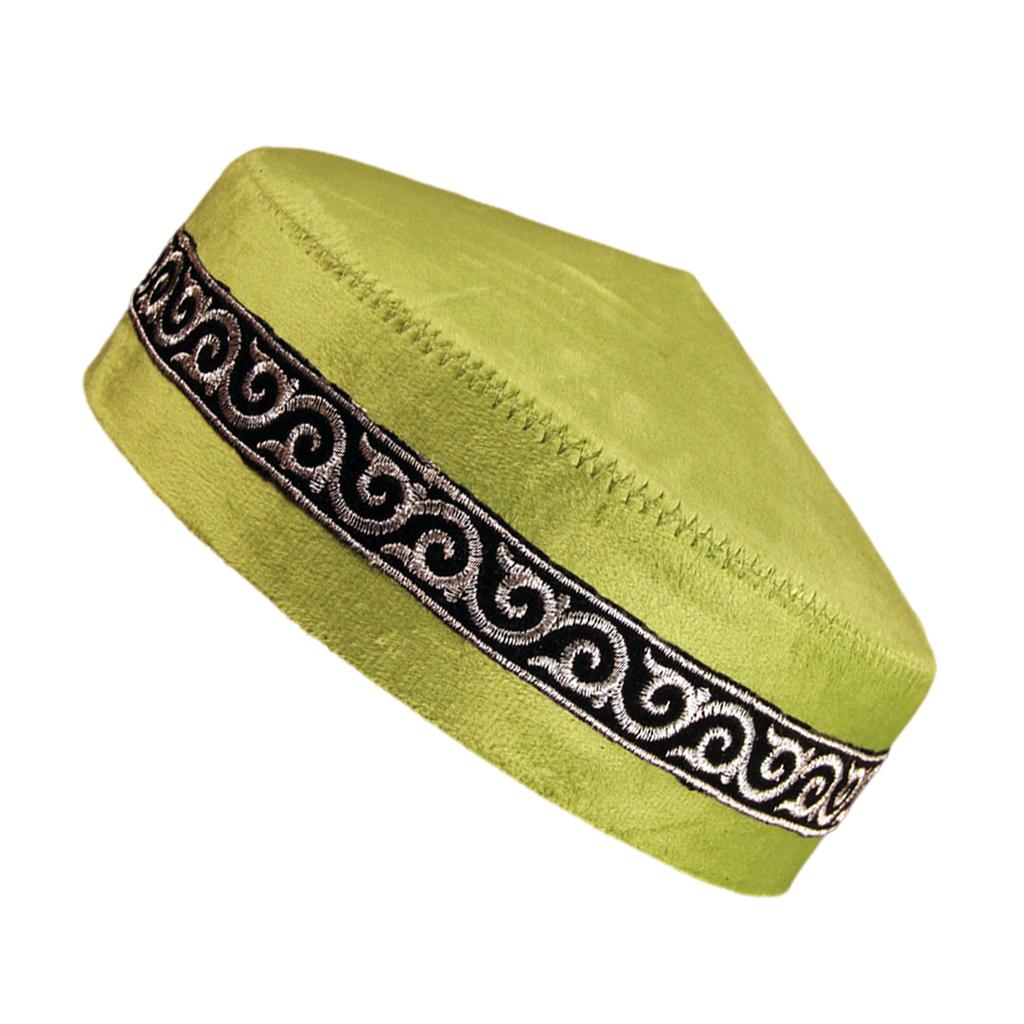 Handmade Muslim Cotton Cap For Dance Performances Traditional Embroidery Design Elegant Blue Green Turquoise Vintage Style Unisex Hat