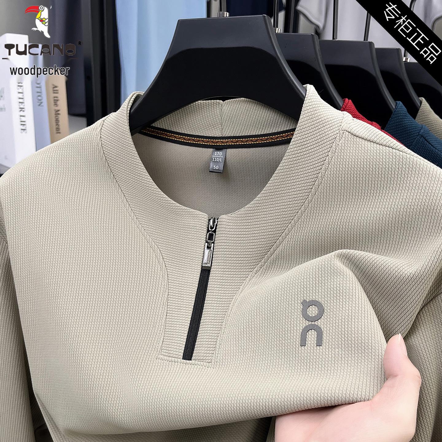 Woodpecker Men s Fleece Lined Half Zip Stand Collar Long Sleeve T-shirt L (120-135 jin)