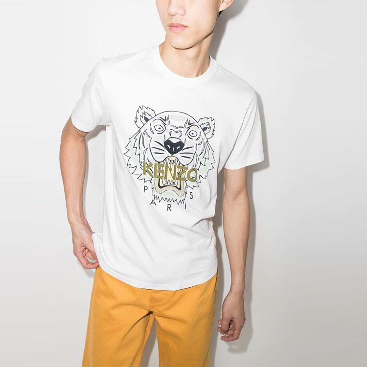 KENZO Classic Tiger Head T-Shirts Men's White Crew Neck Moderate FC55TS0204YL-01B
