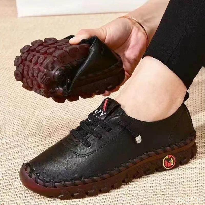 Fashion Flat Bottomed Women's Shoes Hand Sewn Oversized Spring Casual Sports Shoes Wedge Heels Women's Vulcanized Single Shoes Sneakers