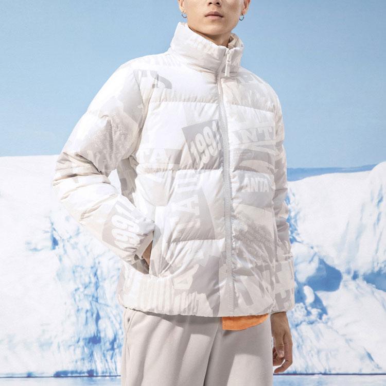 Anta Pánská teplá sportovní péřová bunda s potiskem loga, svrchní oblečení, bílá 152148904-2