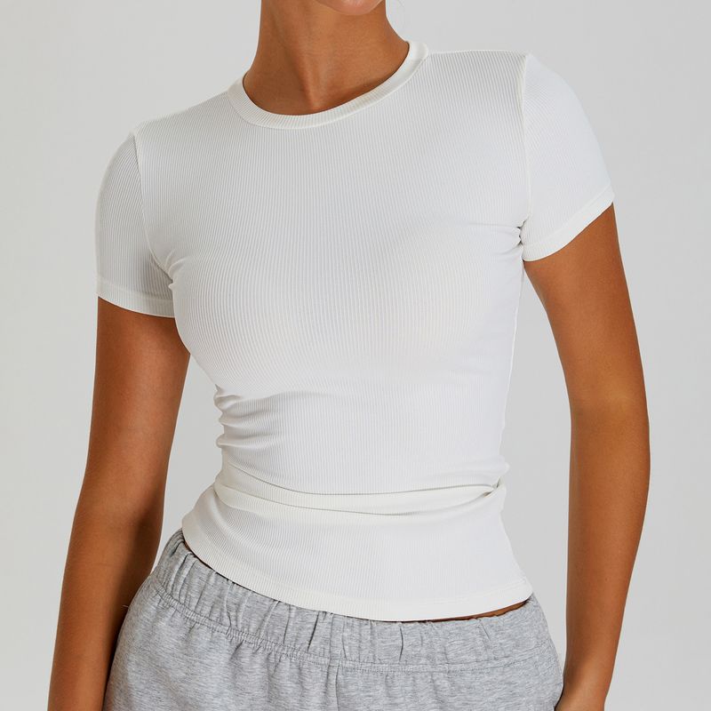 

Nude Feel Thread round Neck Silm Short Sleeve Women s Outdoor Casual Sports Running Workout Quick-Drying T-shirt Yoga Clothes Breathable Swan White XL