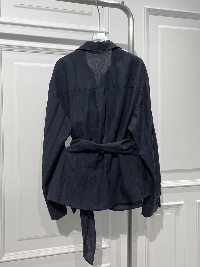 Chic Irregular Lace-Up Waist Shirt: Women's French Old Money Style Long Sleeve Top