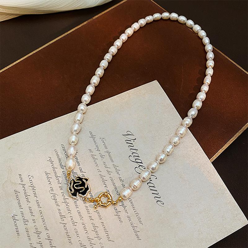 

New Style Trendy Black Resin Flower Natural Freshwater Pearl 14K Gold Filled Female Choker Chain Necklace Christmas Gifts 40cm