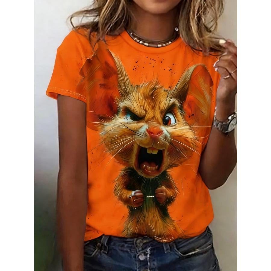 

Women s Tee - Vibrant Floral Graphic Design, Retro Botanical Print for Casual Daily Wear & Outings 6XL помаранчевий