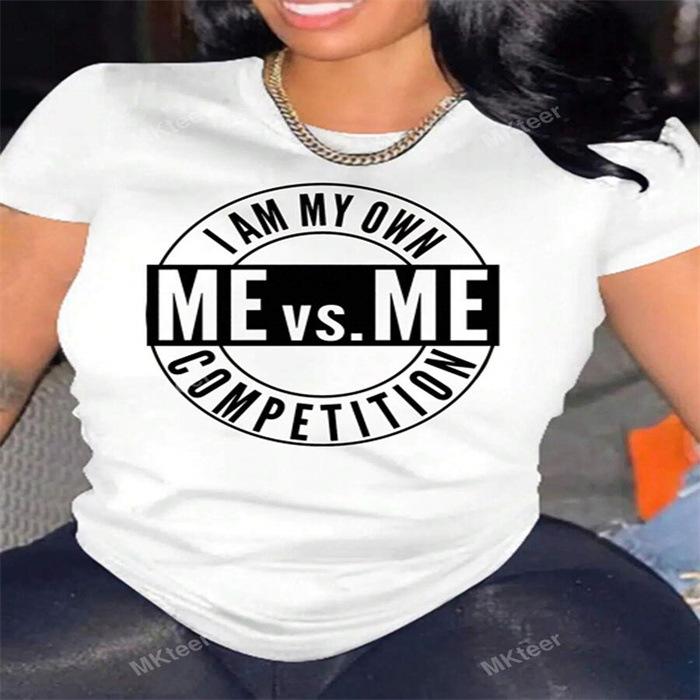 Sommar damer rundhalsad ren bomull tryckta t-shirts