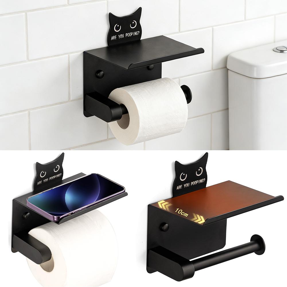 Cat Toilet Paper Holder Wall Mount Stainless Steel Cute Animal Tissue Roll Holder For Bathroom Kitchen Home Apartment Office