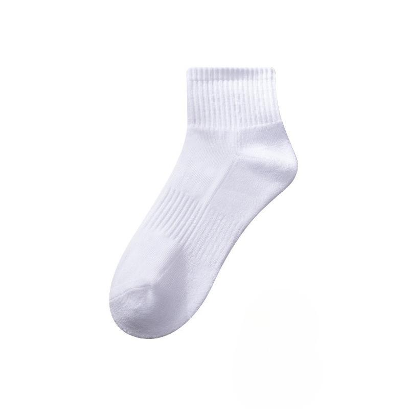 Summer Mid-calf Socks, Breathable Sports Cotton Socks for Men and Women, Black and White, High Rubber Band, Thickened Towel Soles