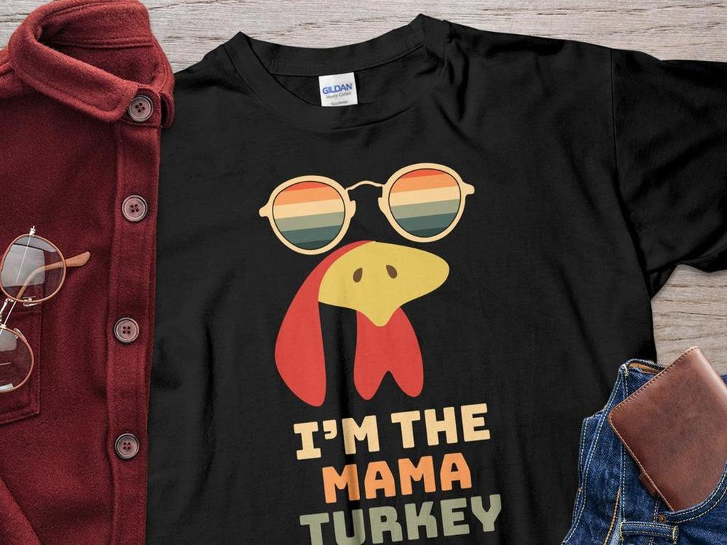Funny Thanksgiving Shirt, I am the Mama Turkey, Funny Thanksgiving Match Family T-Shirt