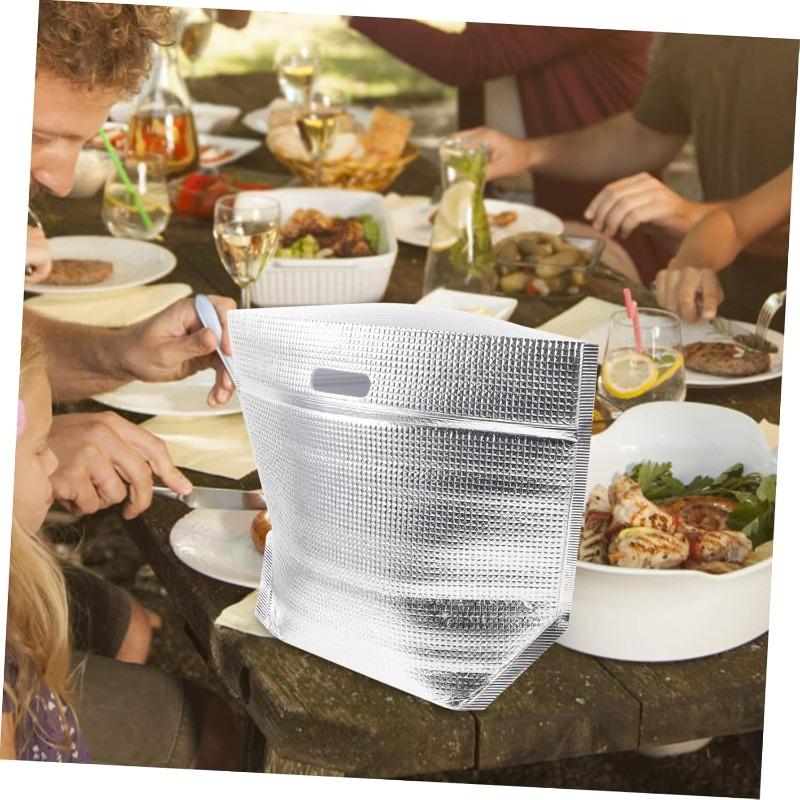 Portable Aluminum Foil Insulated Bag Reusable Thermal Lunch Tote for Cold Food and Drinks Kitchen Cooler Pouch