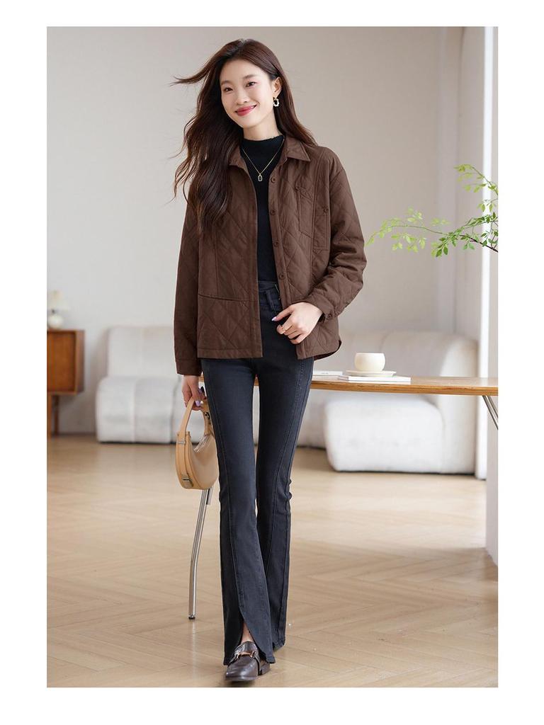 2024 Early Autumn Quilted Lapel Coat - Long Sleeve, Versatile, Slimming, Short Outerwear for Women