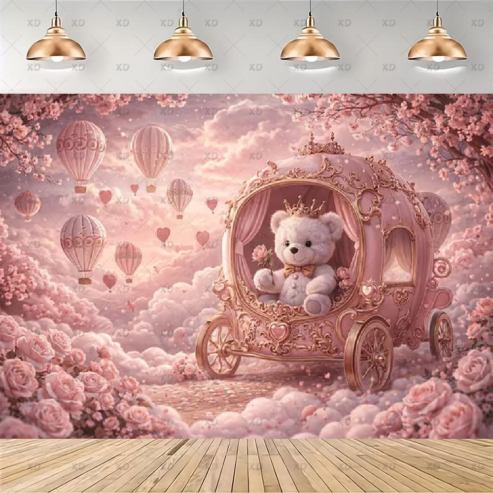 Pink Teddy Bear Photography Backdrop Sweet Dreamy Birthday Party Decoration Background Baby Shower Photo Booth Banner Supplies
