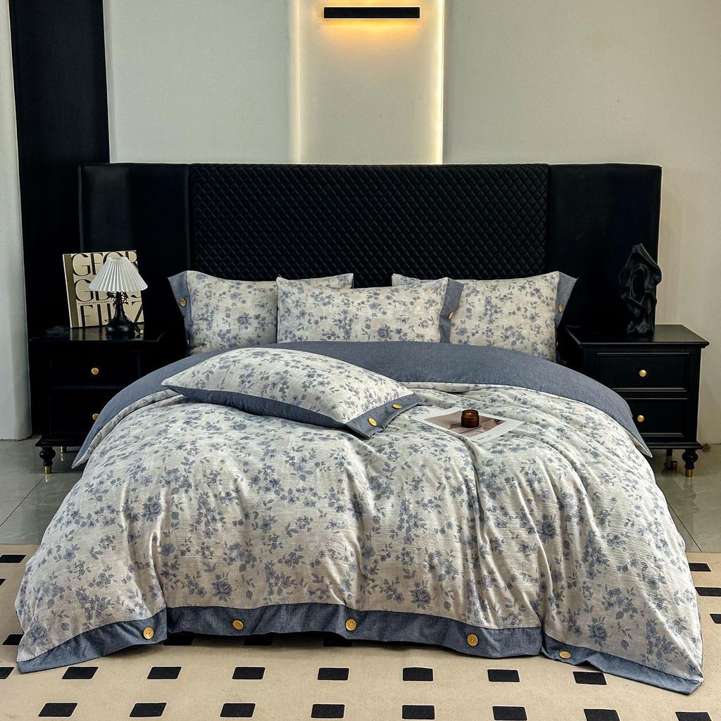 Retro Linen Cotton Brushed Double Bedding Set